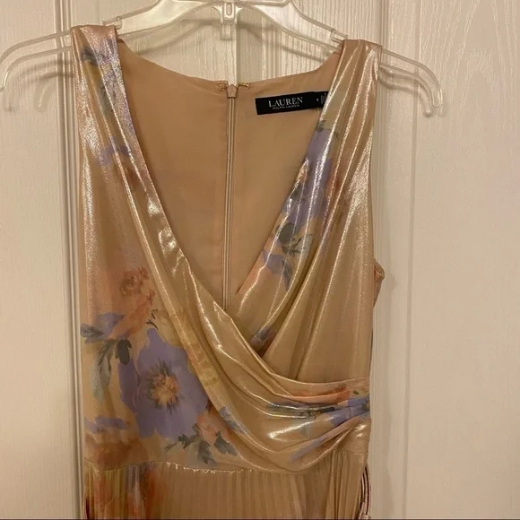 Lauren Ralph Lauren Pleated Metallic Floral Dress in Blush Multi - Picture 6 of 14